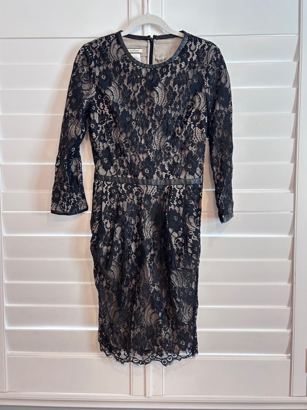 By Malene Birger Lace Shift Dress with Leather Detail Black Cream Size 34